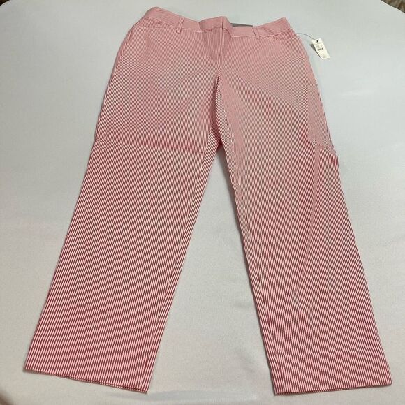 NWT Talbots Perfect Crop Slim Fit Crop Length Red White Seersucker Pants Size 4 - Picture 1 of 8